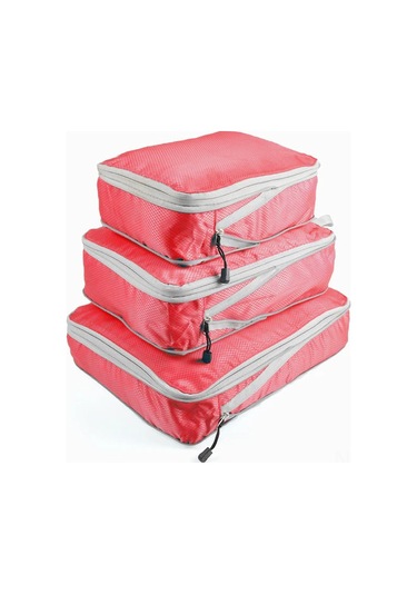 Geekyou 3'lü Seyahat Sıkıştırma Paket Kutuları, 50% Yer Tasarrufu, Nylon Dokuma, Suya Dayanıklı, Çok Amaçlı Organizatör Kırmızı