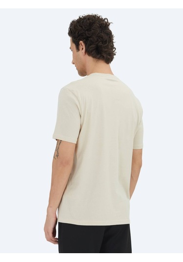 Bej Düz Bisiklet Yaka %100 Pamuk T-shirt Bej