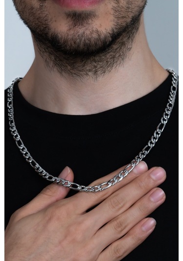 Figaro Erkek Paslanmaz Çelik Kolye Zincir Kalın 8Mm Eck19K (417464403) Beyaz