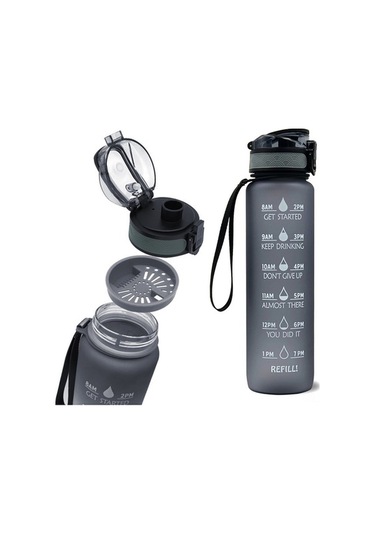 Novahub Motivasyonlu Zaman İşaretli 1l Spor Su Matarası - Koşu, Yoga, Kamp İçin Mavi Mavi