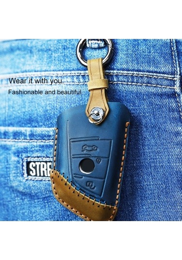 Tongxida Bmw Blade Uyumlu 3 Anahtar Deri Koruyucu Kahverengi