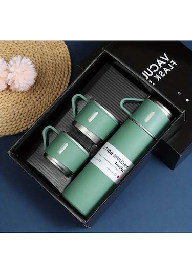 Novahub Paslanmaz Çelik Vakumlu Termos Seti, 500ml Çift Duvarlı İzole Şişe, İş-ofis-okul İçin - Sıcak/soğuk İçecekler Yeşil Yeşil