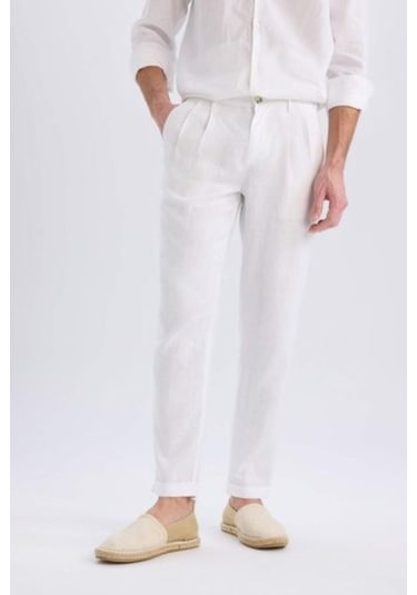DeFacto %100 Keten Normal Kesim Crop Duble Paça Yazlık Beyaz Kumaş Pantolon C1826AX25SMWT32 DeFacto %100 Keten Normal Kesim Crop Duble Paça Yazlık Beyaz Kumaş Pantolon C1826AX25SMWT32