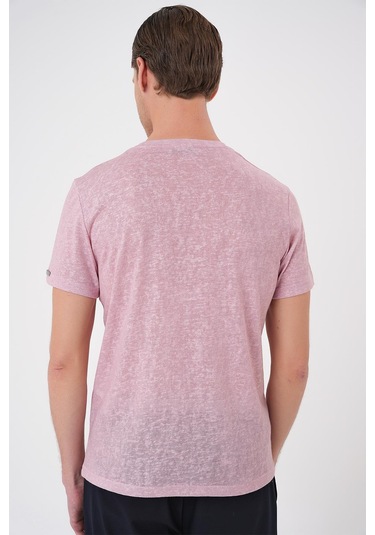 Comfort Fit Bisiklet Yaka Viskon Karışımlı Casual Açık Pembe Tişört Ts 902 Pembe