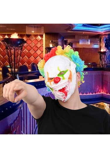 Singree Korkunç Halloween Parti Kozplayi İçin Vinil Yüzlü Sentetik Fiber Saçlı Renkli Palyaço Maskesi 1 Adet