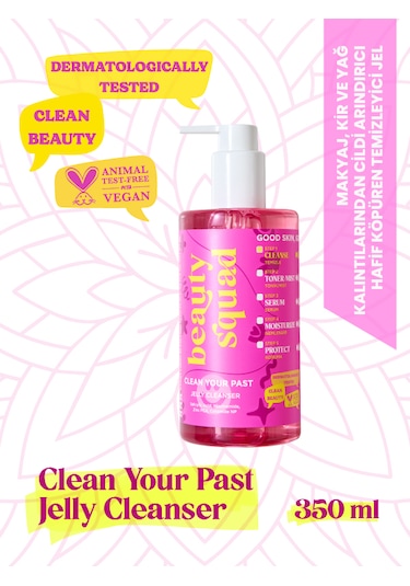 Beauty Squad Clean Your Past Jelly Cleanser Yağlı Ve Akne Eğilimli Ciltler İçin Yüz Temizleme Jeli 350 Ml