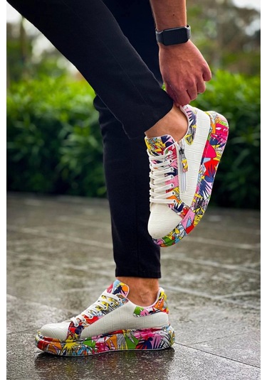 Bağcıklı Crocodile Beyaz Kırmızı Günlük Erkek Ayakkabısı Beyaz2 Beyaz