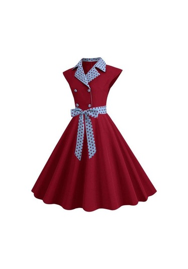 Zarif Bayan Elbise Nokta Baskılı Yaka Yaka Yay Üzerinde Bel Tatlı Tarzı Rahat Parti Elbise Kolsuz Sıkı Bel Ince Orta Uzunlukta Elbise Kadın Sarı