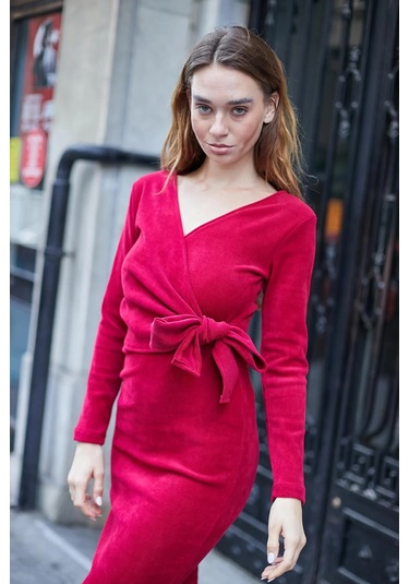 Kadın Hafif Likralı Triko Kruvaze Anvelop Bağcıklı Uzun Kol Diz Altı Uzun Elbise-şarap Şarap Kadın Hafif Likralı Triko Kruvaze Anvelop Bağcıklı Uzun Kol Diz Altı Uzun Elbise-şarap Şarap