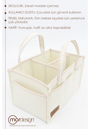 Mordesign Scotch Serisi Çok Amaçlı Kalın Keçe Anne Bebek Bakım Çantası Bej