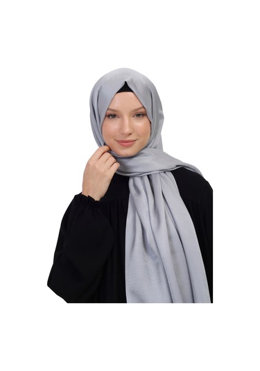 Çift Taraflı Düz Jakar Şal Parlak & Mat Dokulu, Özel Gün Şalı, Düz Renk Açık Gri