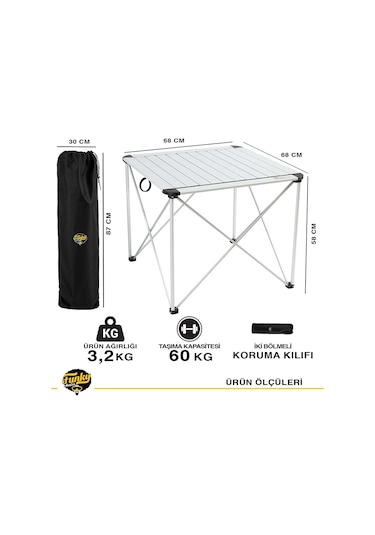 FUNKY CHAIRS Titanium Katlanabilir Çantalı Alüminyum Kamp Ve Piknik Masası Gri