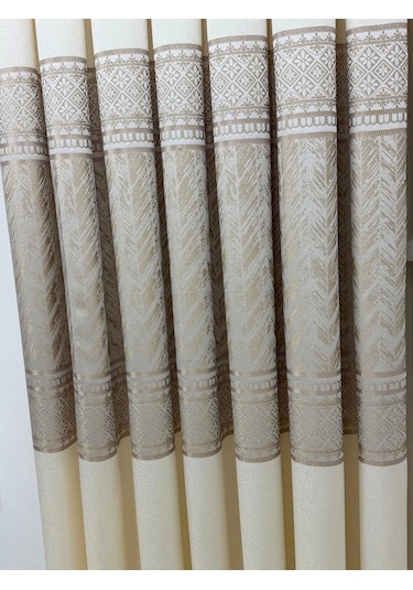 Nivemeshome Avşa Desen:632349 2004 Krem 1/3 Sık Pile Fon Perde Apm Krem