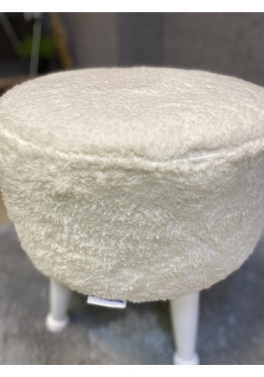 Asedia Miskin Lake Teddy Krem Ahşap Ayaklı Peluş Puf Makyaj Koltuğu Yuvarlak Tabure
