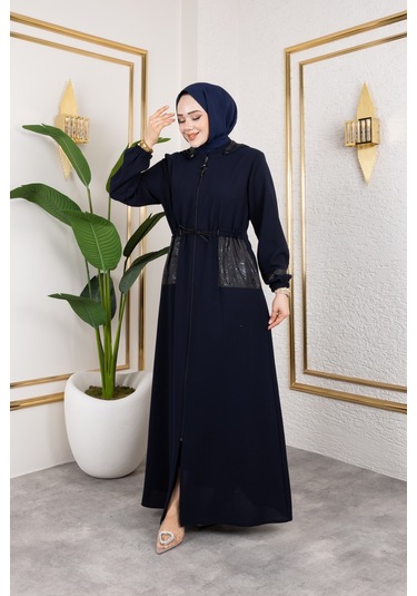 Cep Detaylı Bağlamalı Ferace - Lacivert / F0138 Lacivert