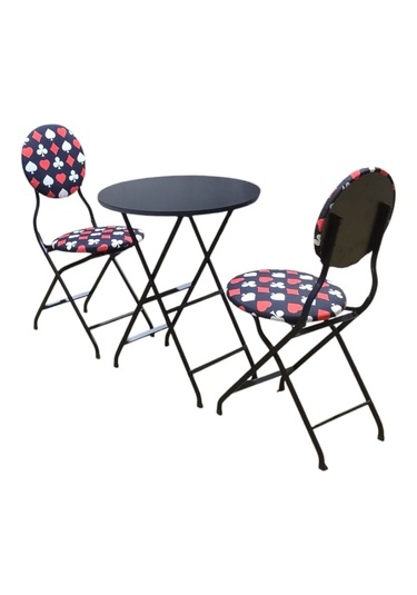 Katlanabilir İskanbil Desenli Metal Masa Ve Sandalye Takımı - 2 S