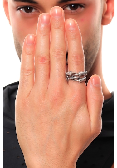 Erkek Antik Gümüş Kaplama 2'Li Kartal Pençesi Yüzük N11.11539 Çok Renkli