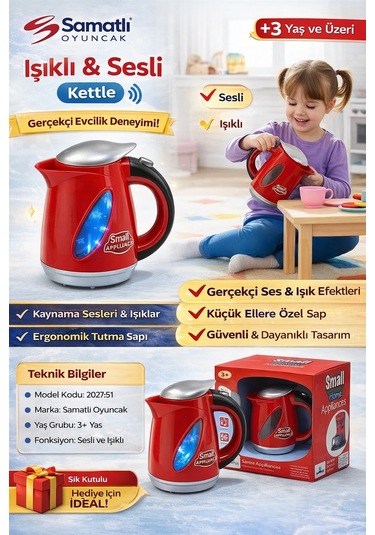 Oyuncak Işıklı Ve Sesli Kettle Gerçekçi Evcilik Deneyimi