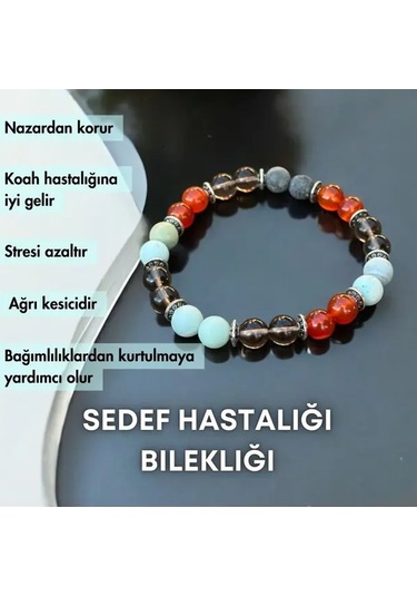 Sedef Hastalığı Bilekliği - Gerçek Doğal Taş Bileklik Çok Renkli