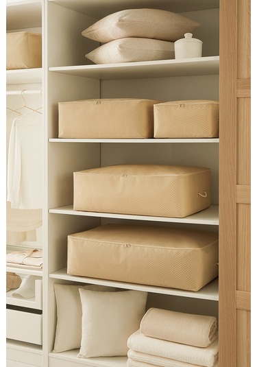 Ocean Home Textile 3'lü Küçük Boy Bej Balıksırtı Hurç Set 30 x 22 x 18 cm