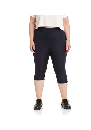 Büyük Beden Karyoka Dikişli Diz Altı Lacivert Bayan Tayt