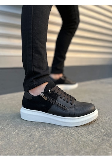 Warrior Bağcıklı Ve Fermuarlı Cilt Süet Erkek Günlük Sneaker Ayakkabı Csbt - Siyah Çok Renkli