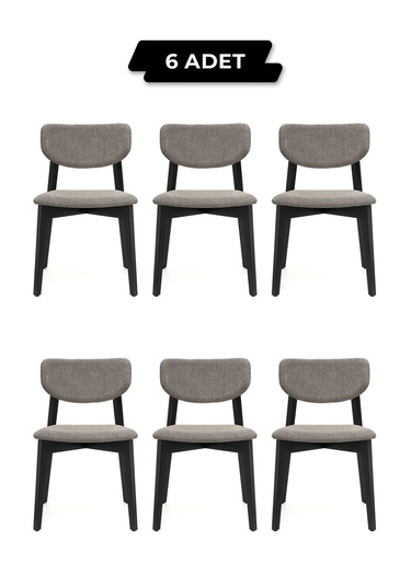 Leto Siyah Ahşap 6'lı Mutfak Salon Yemek Odası Sandalyesi