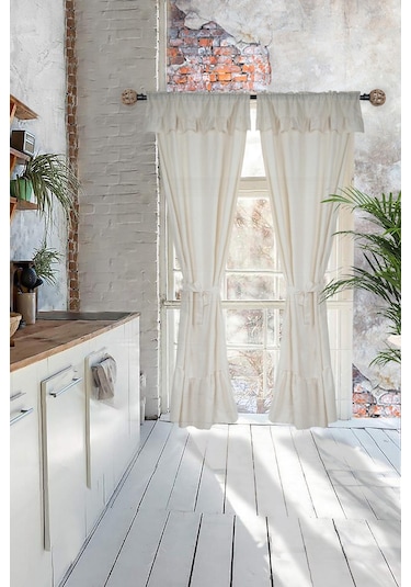 Naturel Fırfırlı Perde Farbalı Vintage Çift Kanat Krem Krem