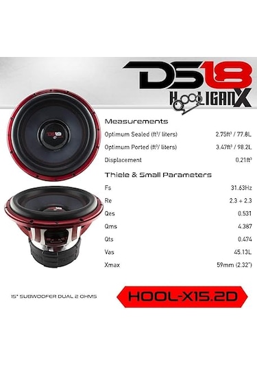 Ds18 Hool-x15.2d Hooligan 15 Spl Competition Subwoofer 6000w Max 4000w Rms