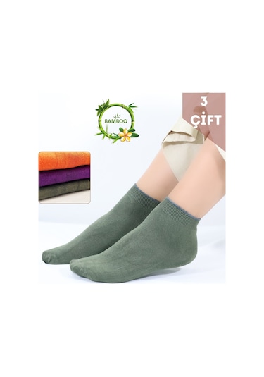 Kral Socks Kadın Bambu Patik 3 Adet Dikişsiz Kısa Yazlık Kadın Çorap Asorti