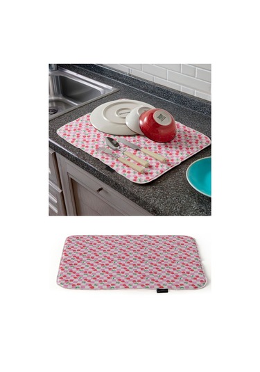 Bulaşık Kurutma Örtüsü, Bulaşıklık, Tezgah Üstü Bulaşık Matı, Süper Emici Mutfak Matı, Kiraz Desen Çok Renkli
