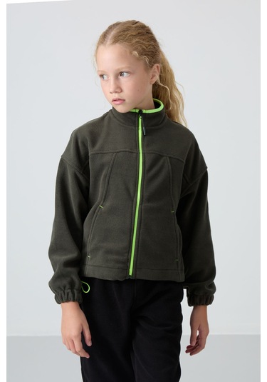 Tommy Life Haki Kalın Yumuşak Dokulu Standart Fit Nakışlı Polar Kız Çocuk Sweatshirt - 75157 Haki