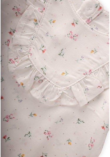 Cigit Çıtır Çiçek Desenli Bebe Takım 0-3 Yaş Ekru Ekru