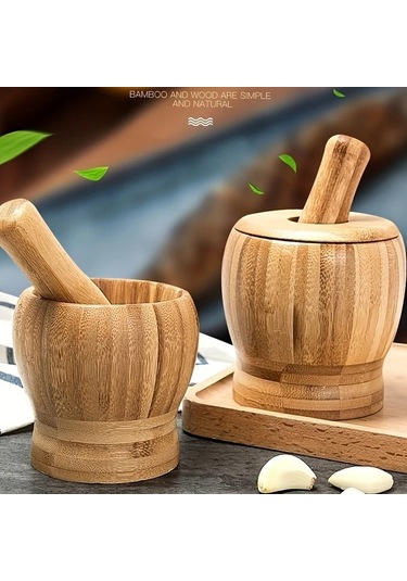 Willowhaven Multicolor Premium Bambuz Sarımsak Ve Baharat Havanı Kolay Kullanım Doğal Sos Ve Salata