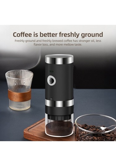 Novahub 5 Seviyeli Taşınabilir Kahve Değirmeni: Otomatik Durdurma, Şarj Edilebilir, Hafif, Pratik Siyah Siyah