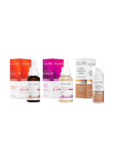 Solaris Vitamin C Serum 30 ML + Kolajen Serum 30 ML + Aydınlatıcı Leke Kremi