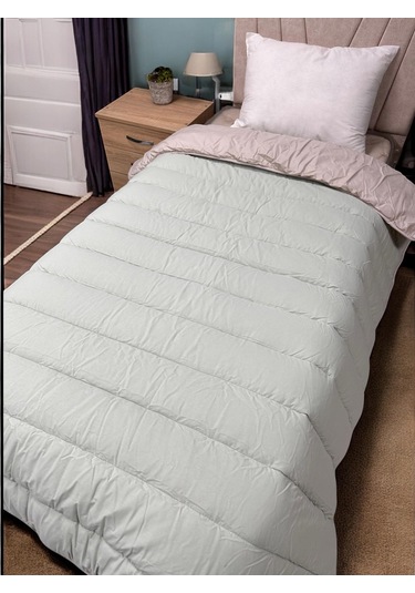 Clasy %100 Pamuk Ranforce Tek Kişilik Çift Taraflı Yorgan Bej-çağla Yeşili