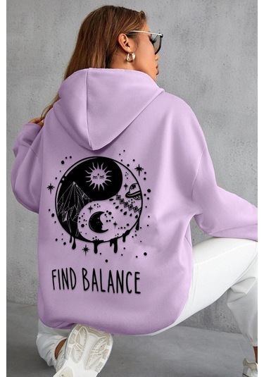 Yin & Yang Tasarım Sweatshirt Lila
