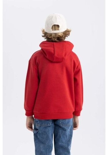 DeFacto Erkek Çocuk Baskılı Kanguru Cepli Kapüşonlu Sweatshirt B7821A8NSBR66 Bordo