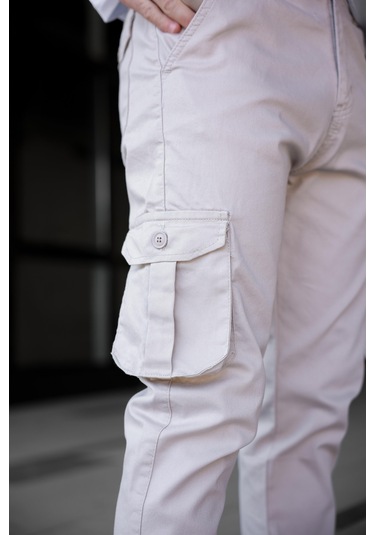 Kargo Cepli Gabardin Kumaş Taş Renk Erkek Pantolon-1797 Taş