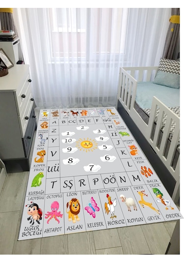 Öğretici Ingilizce Çocuk Oyun Halısı Kaymaz Makinede Yıkanabilir