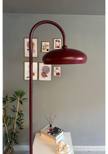 Vişne Çürüğü Lambader Modern Dekoratif Metal Oturma Odası Çalışma Odası Zemin Lambası Bordo