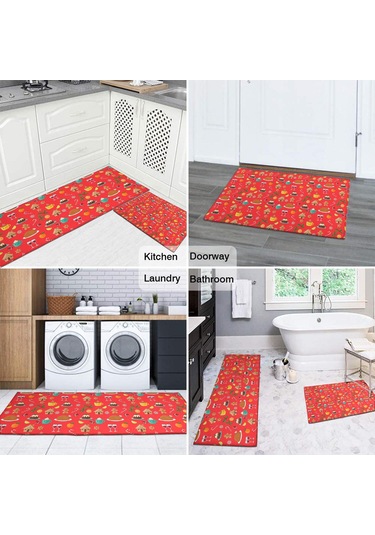 2'li Noel Desenli Mutfak Paspası Seti, Kaymaz Ve Yorgunluk Önleyici Halı Noel Yiyecek Ve İçecek