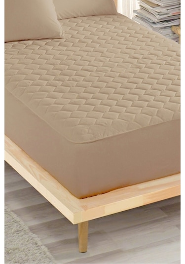 Sessiz Alez Kahve Yatak Koruyucu Pamuklu Kapitoneli Fitted Tek Kişilik