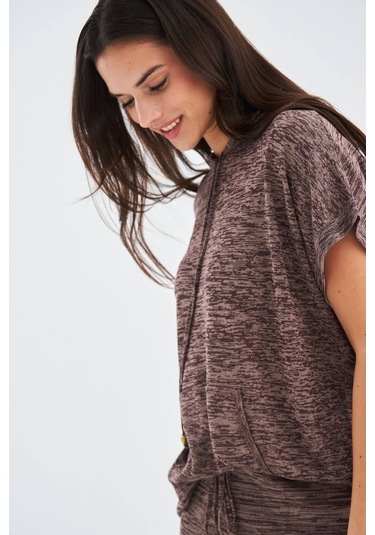 Peraluna Kaıra Blouse & Shorts Kapüşonlu Yazlık Kadın Triko Şort Kahve Kahverengi