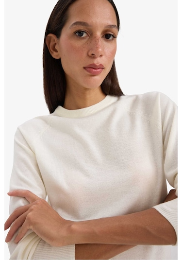 Defacto Relax Fit Bisiklet Yaka Basic Düz Triko Kazak I6913az25wner99 Ekru