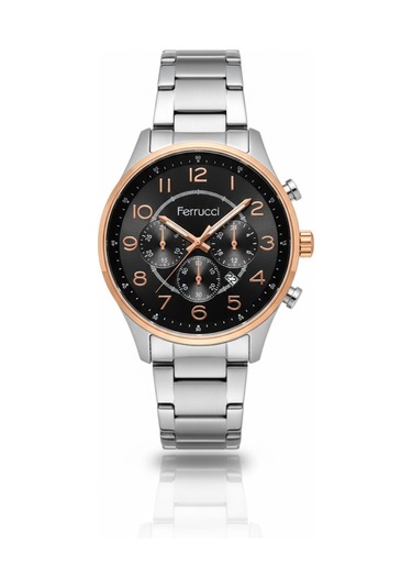 Ferrucci Erkek Kol Saati Altın Ve Gümüş Renk, Siyah Kadran - Şık Metal Kordon, 2 Yıl Garantili Metalik