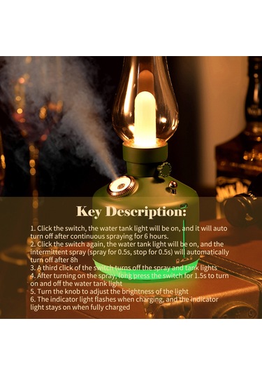 Yifomall Usb Kerosene Şekilli Nemlendirici, 7 Renkli Işık Ve 2 Buhar Modu, Ev Ofis Odası Dekoratif Akşam Lambası, 280ml Kapasite, Sessiz Çalışma