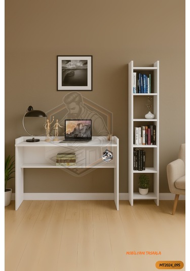 Tamamı Mdf Boy Kitaplıklı 6 Raflı Modern Çalışma Odası Seti