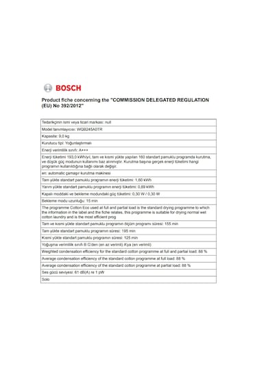 Bosch WQB245A0TR 9 KG Isı Pompalı Kurutma Makinesi